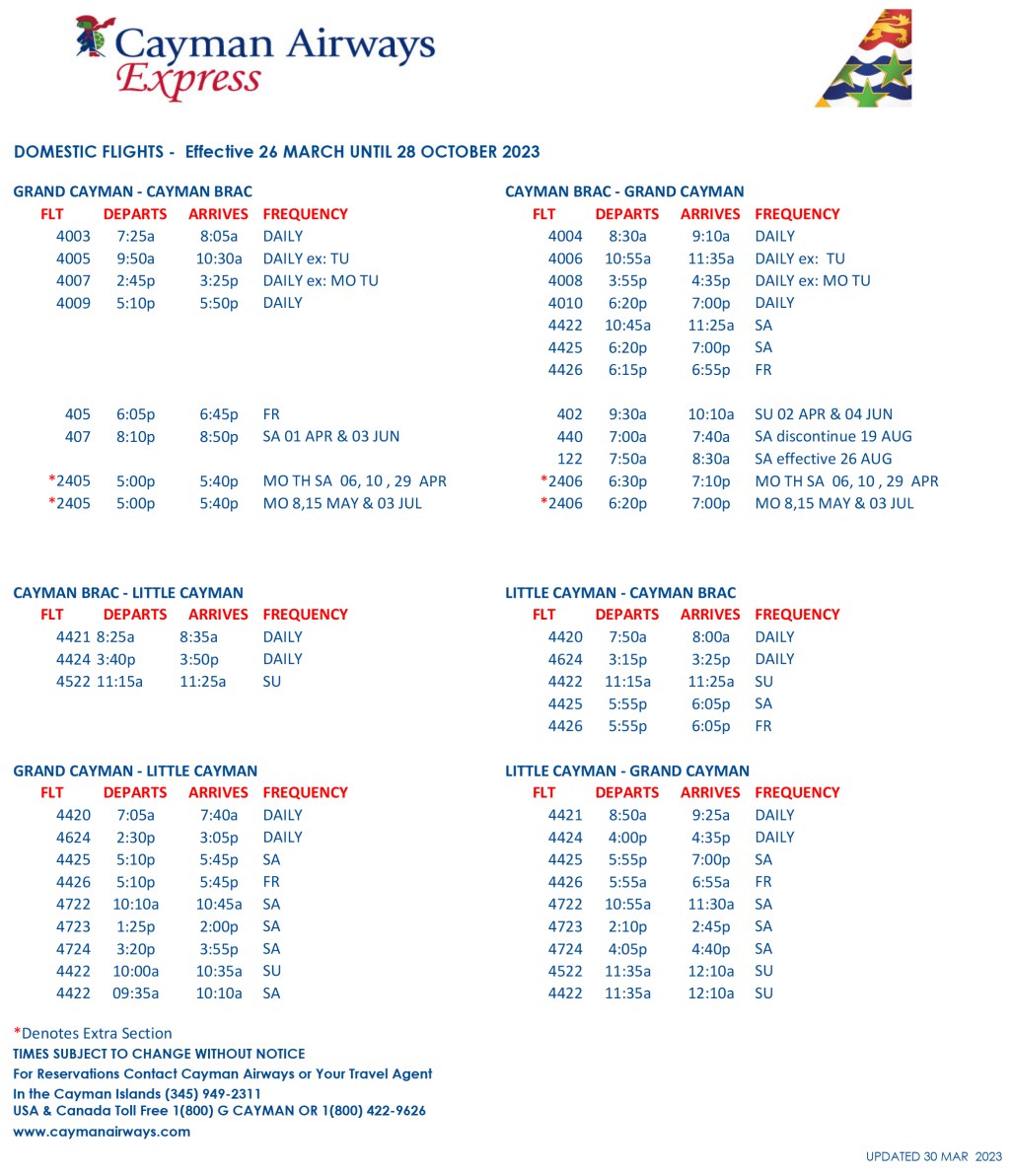 Picture of: Cayman Airways – Flight Schedule